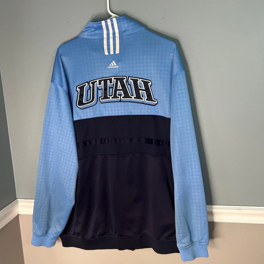 Adidas Utah Jazz NBA Authentics Track Jacket Mens XL Blue Houndstooth 5966A 07
